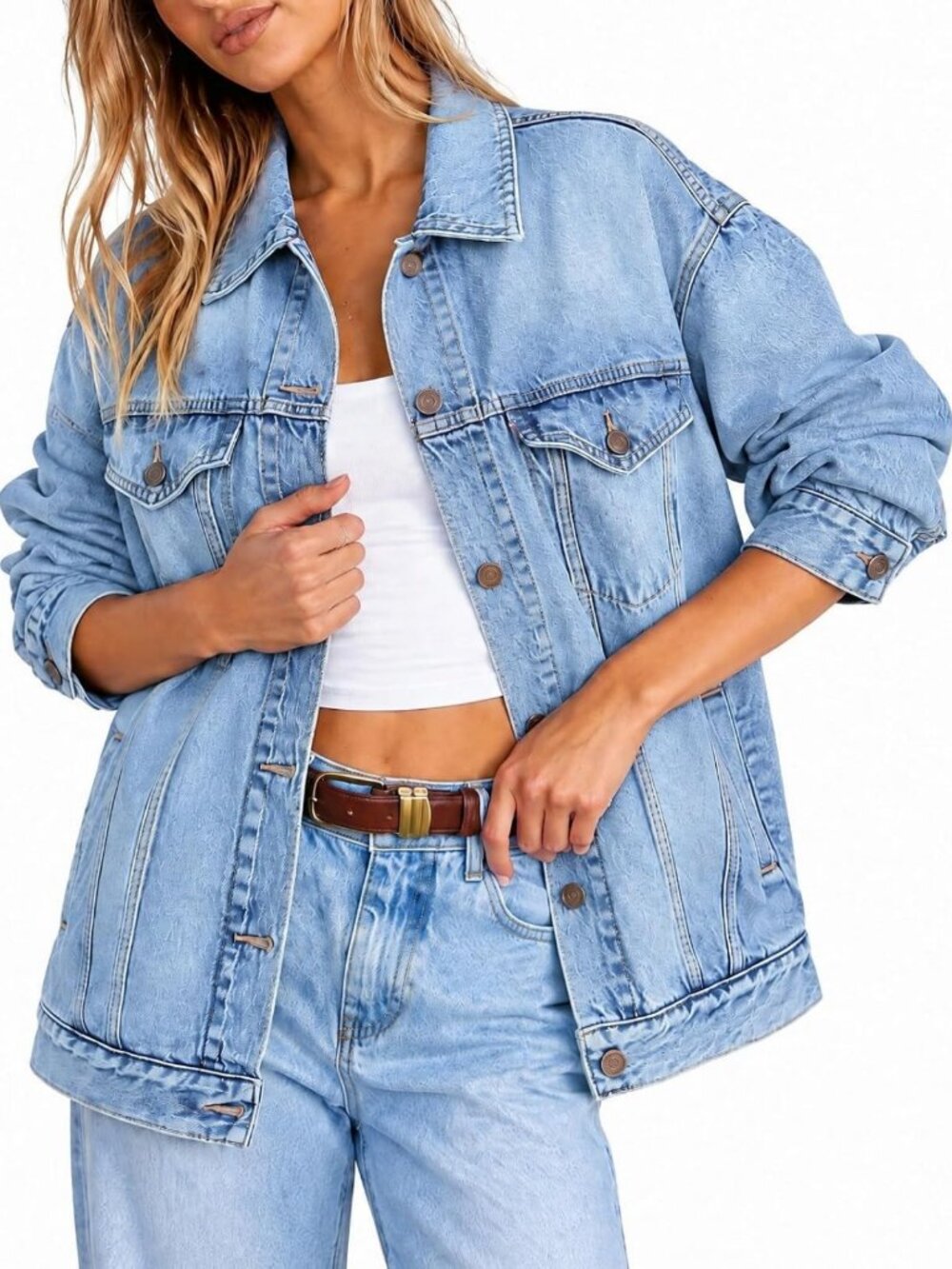 Oversized Classic Casual Trucker Denim Jacket for Women - Trendy & Stylish